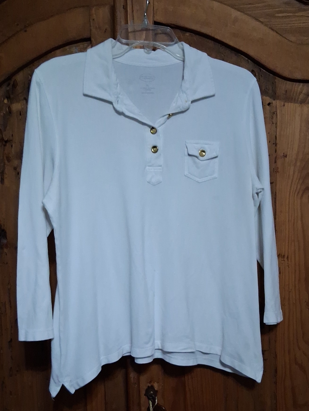 Talbots White Long-Sleeve Polo Top with Gold Buttons Free W/ Additional Purchase